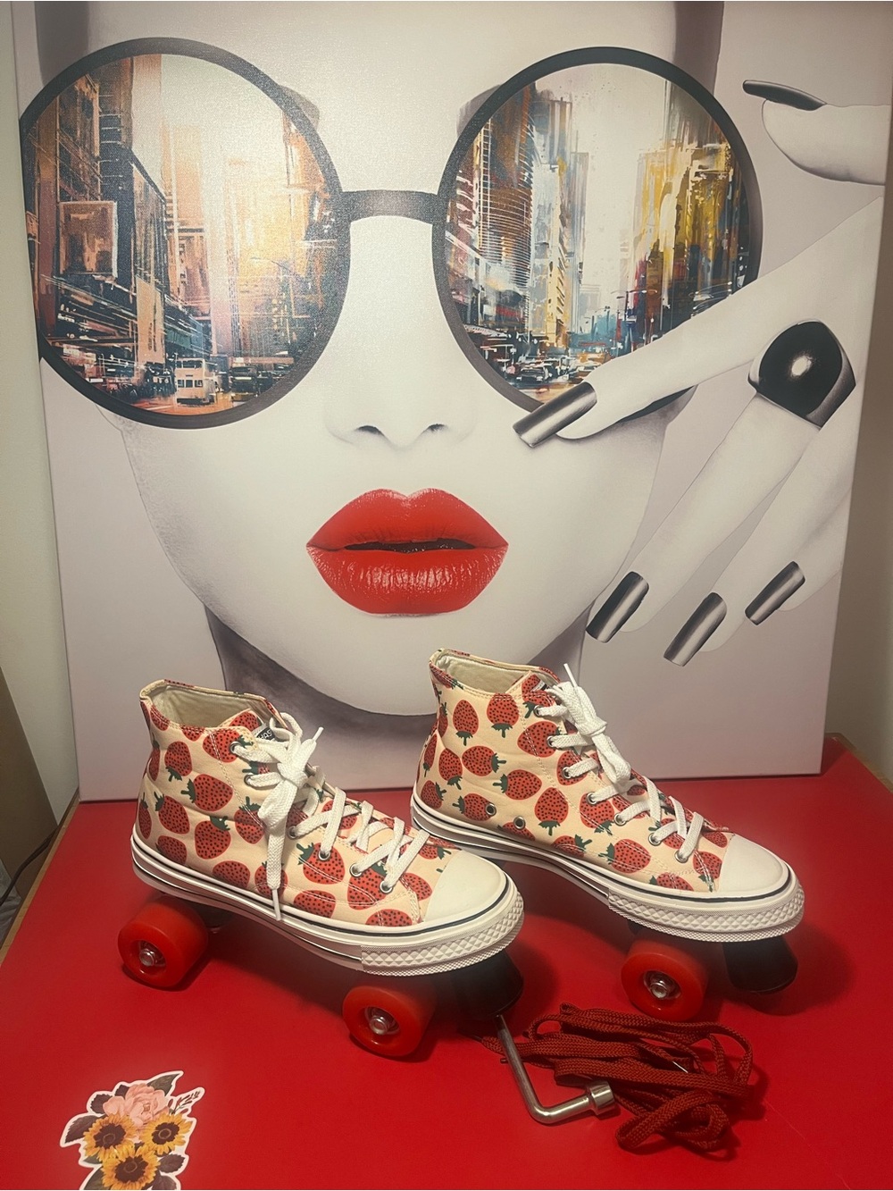 Converse Women’s High-Top Strawberry Print Lace-Up Boots - White & Red